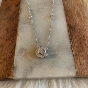 925 Necklace Solid Sterling Silver Circle Necklace Pendant with Cubic Zirconia